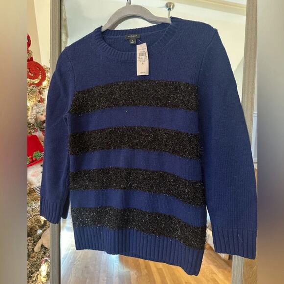 Ann Taylor Women’s Wool Cashmere Sweater Small NWT Blue with Black Stripes - Picture 1 of 10